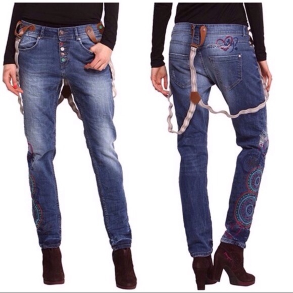 Desigual Denim - Desigual Embroidered Suspender Love Jeans